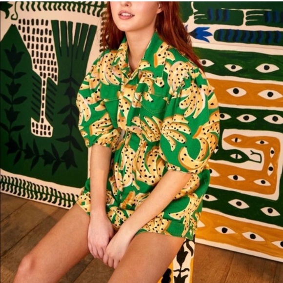 NEW NWT Farm Rio Raining bananas green banana print romper size s